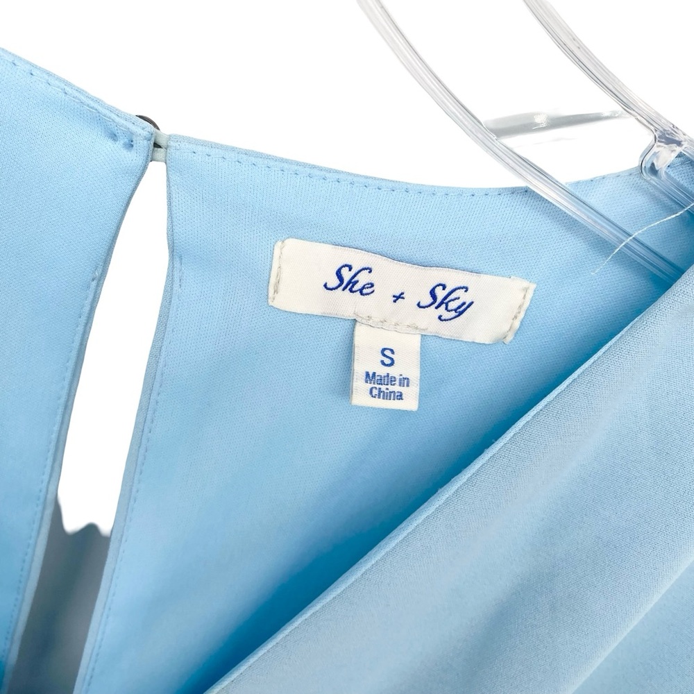 She + Sky Anthropologie Blue Tie Waist Romper Size Small - Picture 4 of 7